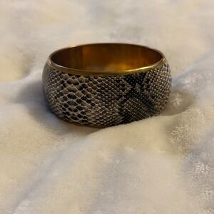 Womens Gold Tone Bangle Bracelet Python Snake Skin Pattern
